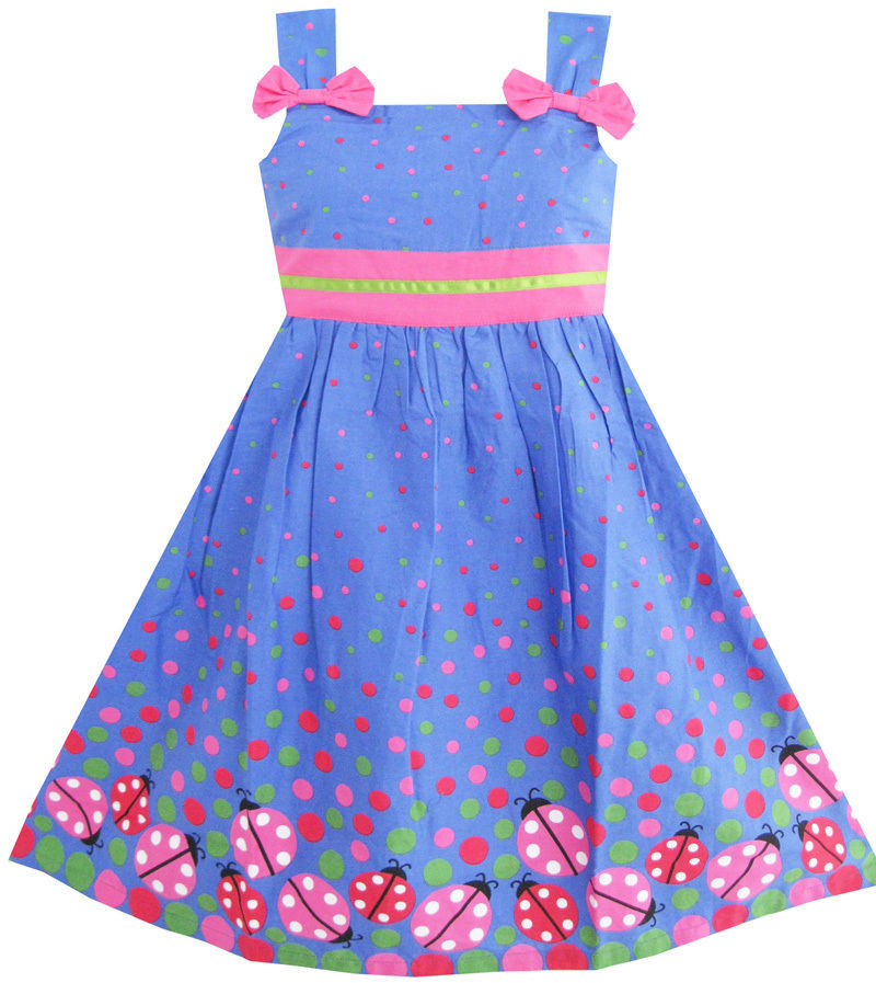 Kids Fashion Dresses
 Kids Girls Dress Blue Bug Pink Dot Children Clothing Size