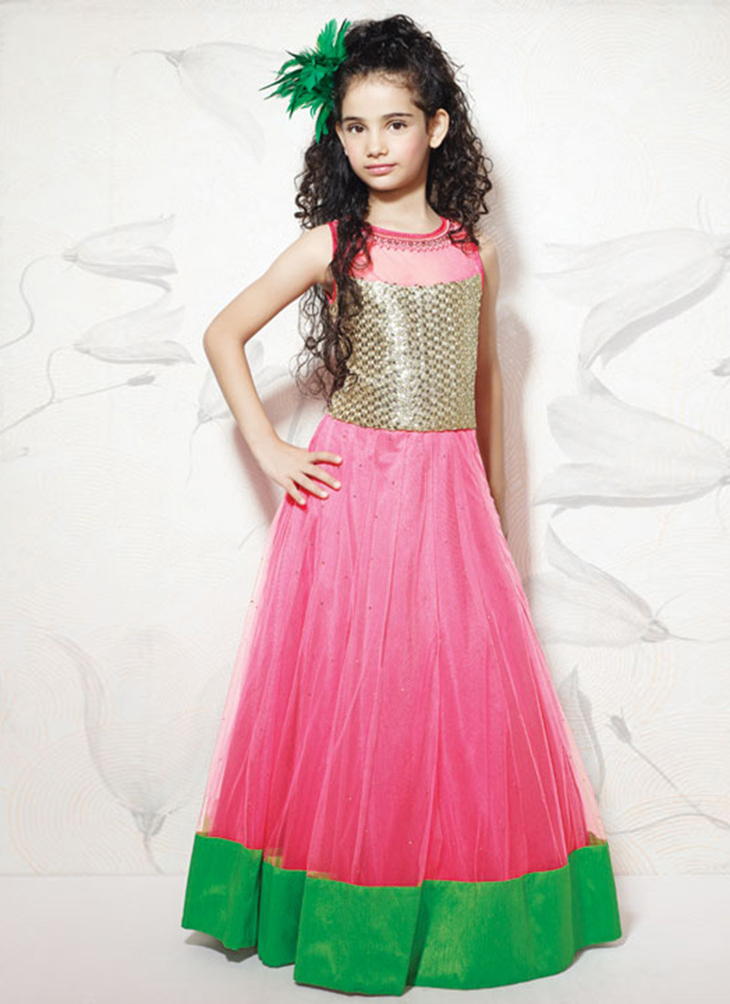 Kids Fashion Dresses
 Buy Kids Pink Net Gown Sequins girls gown line