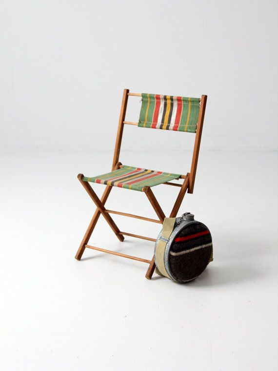 Kids Folding Camp Chair
 FREE SHIP vintage kids camp chair canvas stripe by
