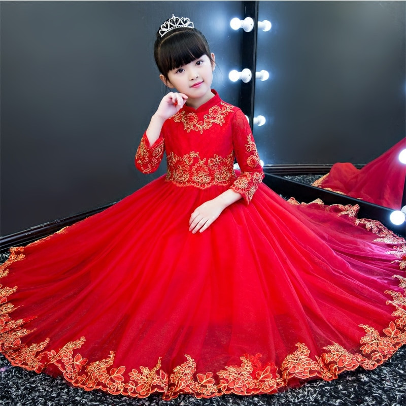Kids Red Party Dress
 2019 Autumn Winter New Children Kids Red Color Princess