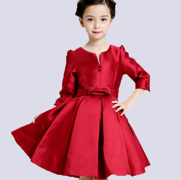 Kids Red Party Dress
 Girls Dress Children s Princess Dresses pleated round neck