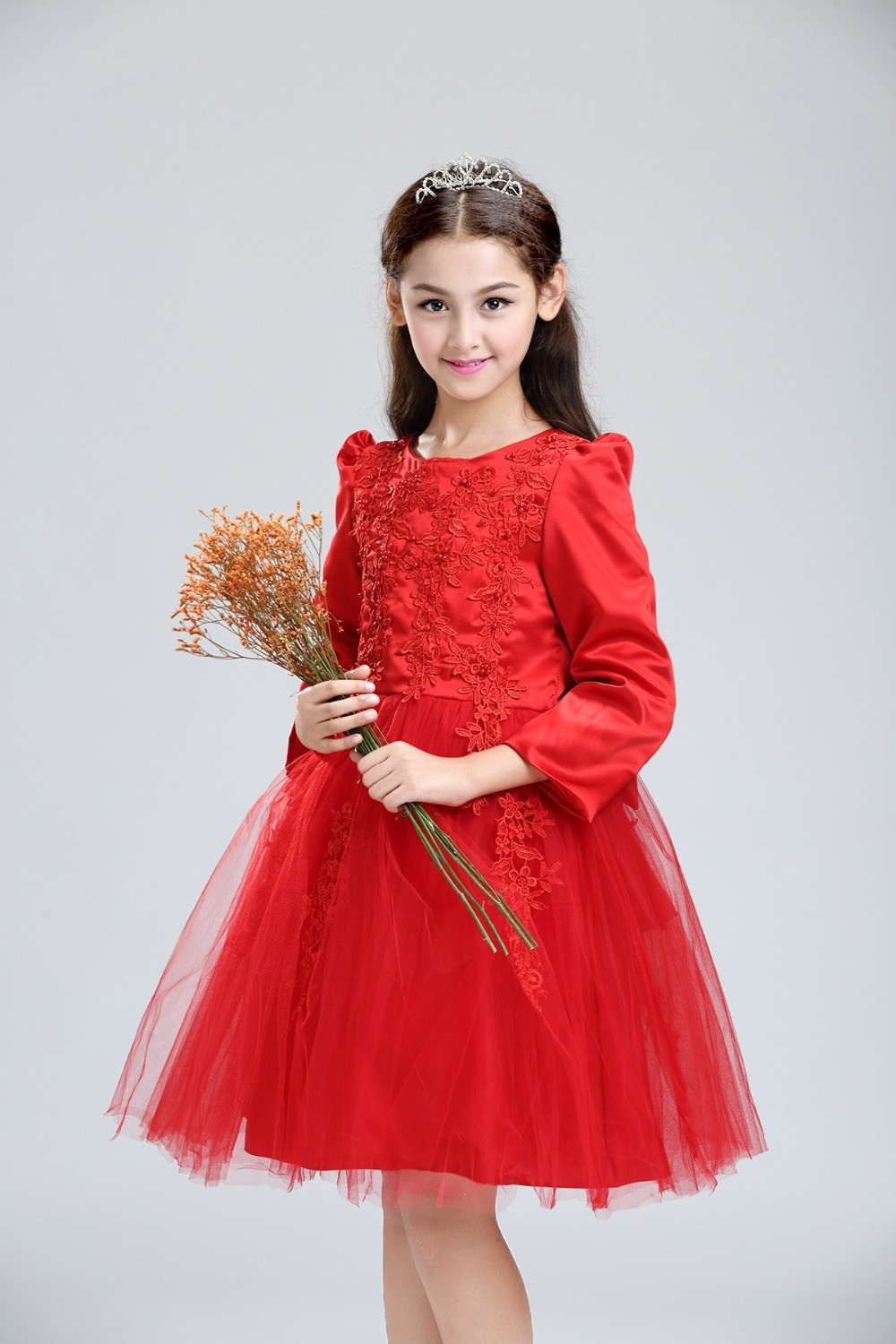 Kids Red Party Dress
 2016 Autumn Girls Toddler Dress Red Pink Beaded Embroidery