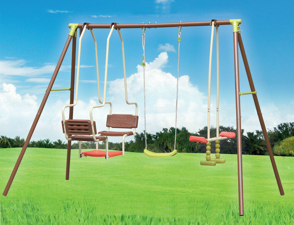 Kids Swing Frame
 XXL 5 Children Metal Frame Swing Glider Set Outdoor Garden