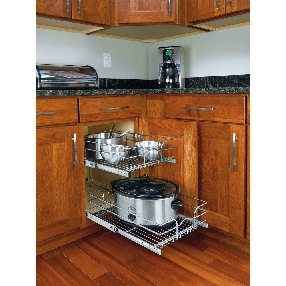 Kitchen Cupboard Organizers
 2 Tier Pull Out Wire Basket Base Cabinet Chrome Kitchen