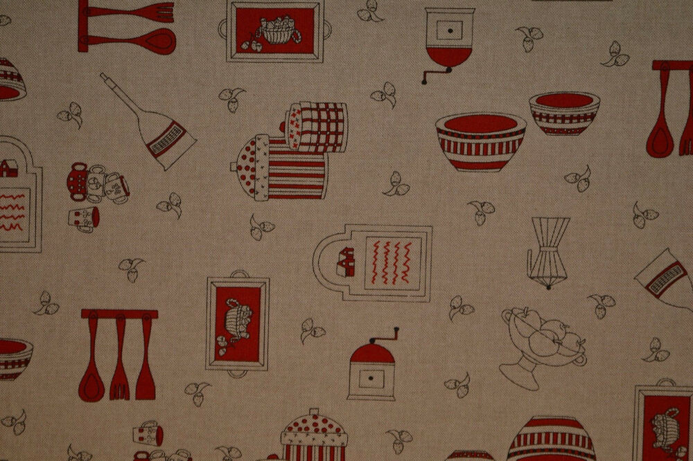 Kitchen Curtains Fabric
 Curtain Fabric Kitchen Print Red Craft Blinds Std Width 54