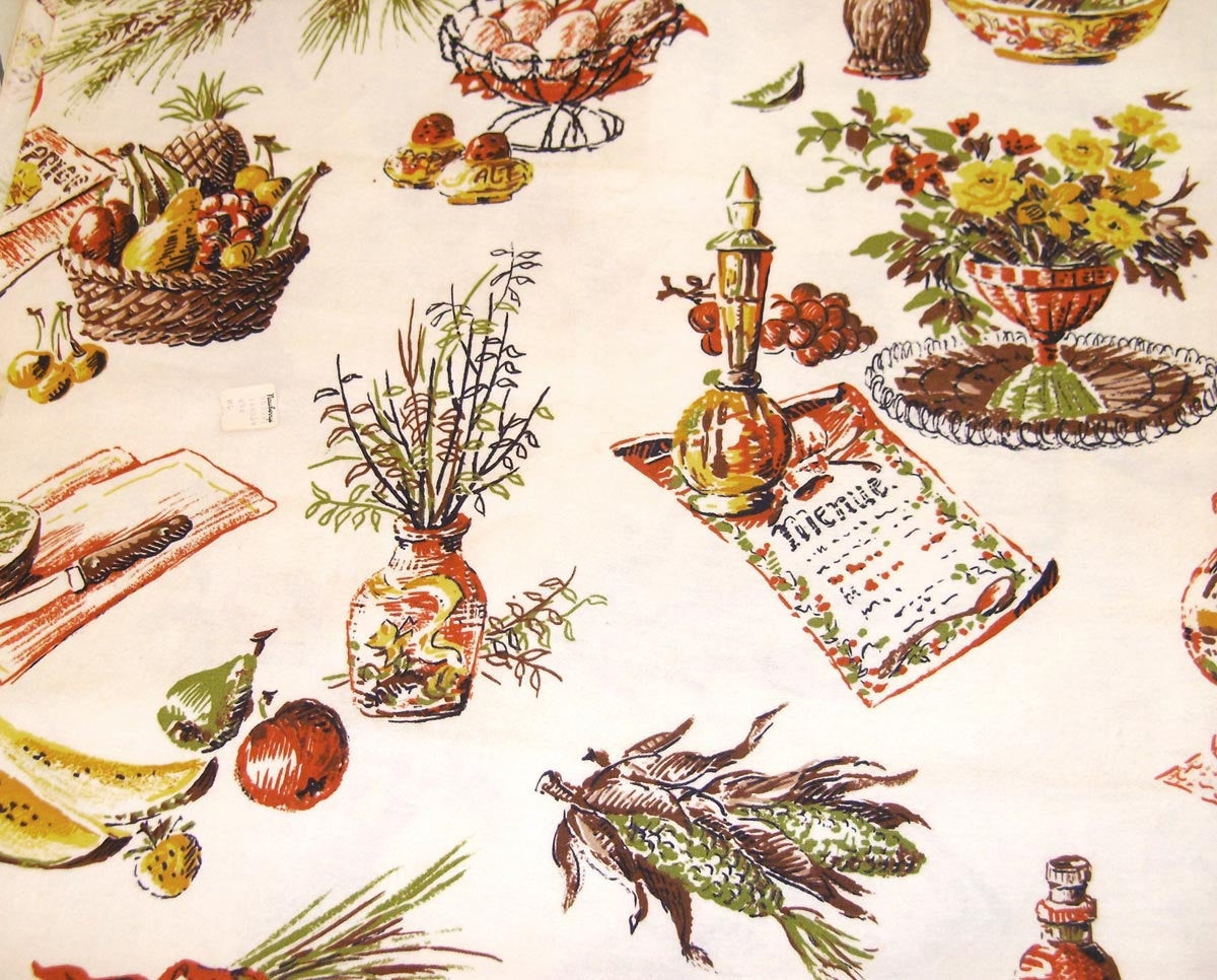 Kitchen Curtains Fabric
 Vintage FABRIC Kitchen Cafe CURTAIN Fabric Cottage Chic 4 75