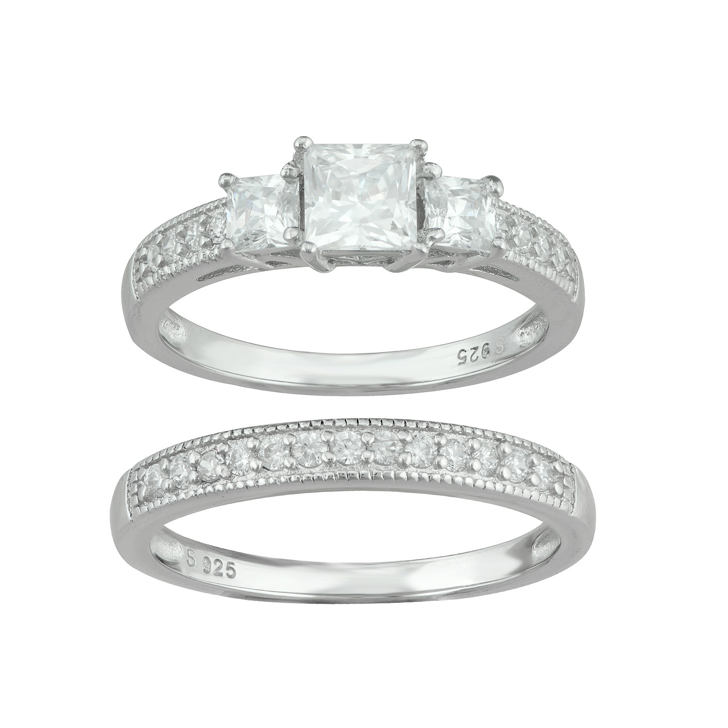 Kmart Wedding Ring Sets
 La s Princess Cut Sterling Silver Cubic Zirconia Bridal