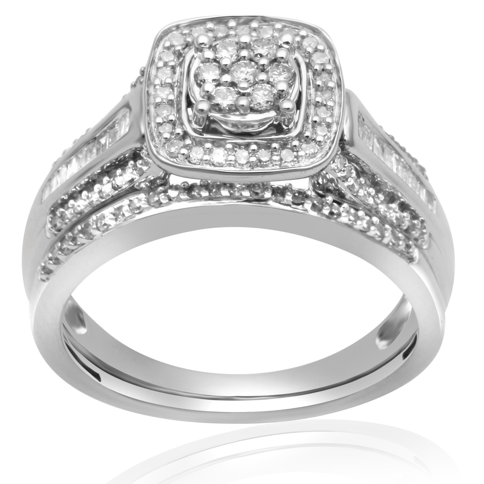 Kmart Wedding Ring Sets
 Sterling Silver 1 2 cttw Diamond Square Halo Bridal Set