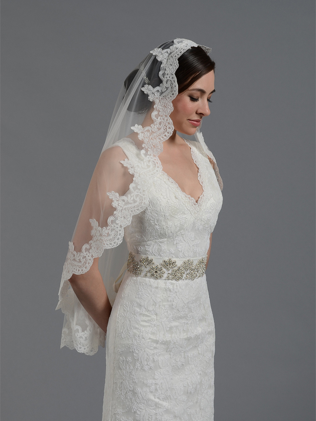 Lace Mantilla Wedding Veils
 Mantilla bridal wedding veil white alencon lace V031