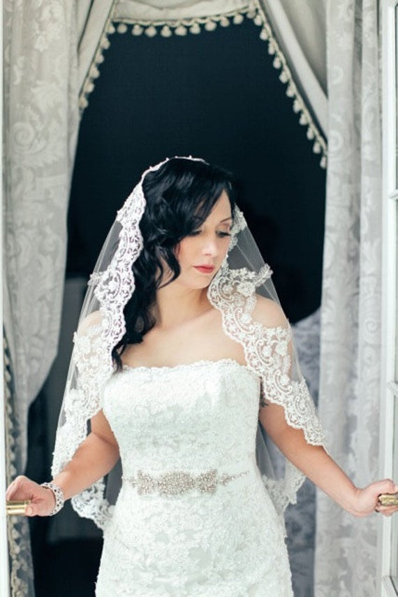 Lace Mantilla Wedding Veils
 Lace veil Mantilla Spanish bridal veil Wedding veil with