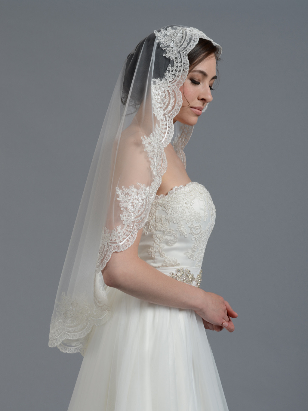 Lace Mantilla Wedding Veils
 Mantilla bridal wedding veil elbow fingertip V030