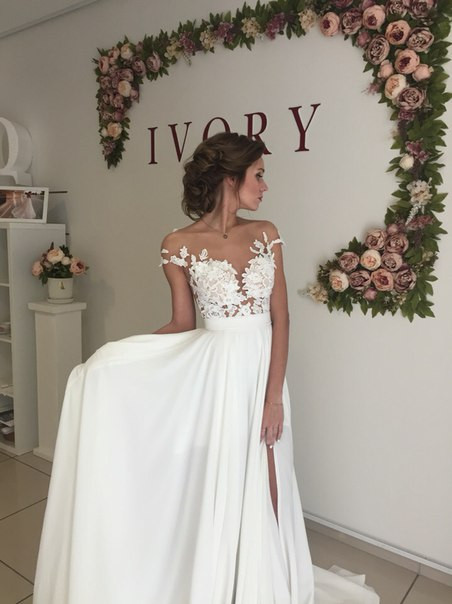 Lace Wedding Gowns Pinterest
 Short Sleeve A Line Chiffon Summer Wedding Dresses Split