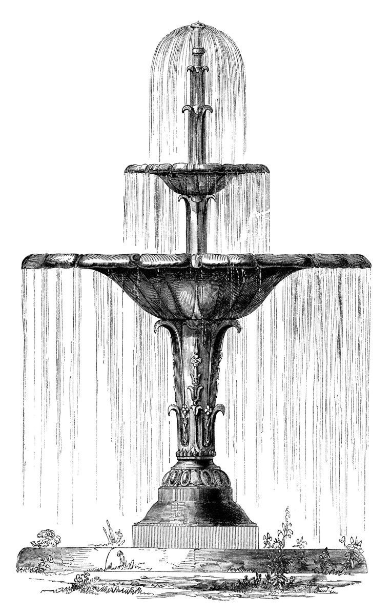 Landscape Fountain Sketch This vintage engraving of a beautiful water fountain is