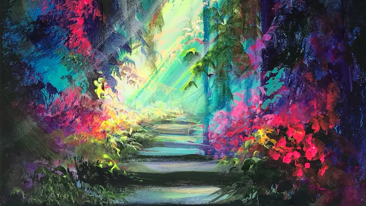 Landscape Painting Images
 ACRYLIC PAINTING of The Enchanted Garden