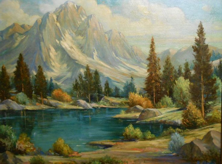 Landscape Painting Images
 Mountain Lake Oil Painting By K Eberlein from clean oil