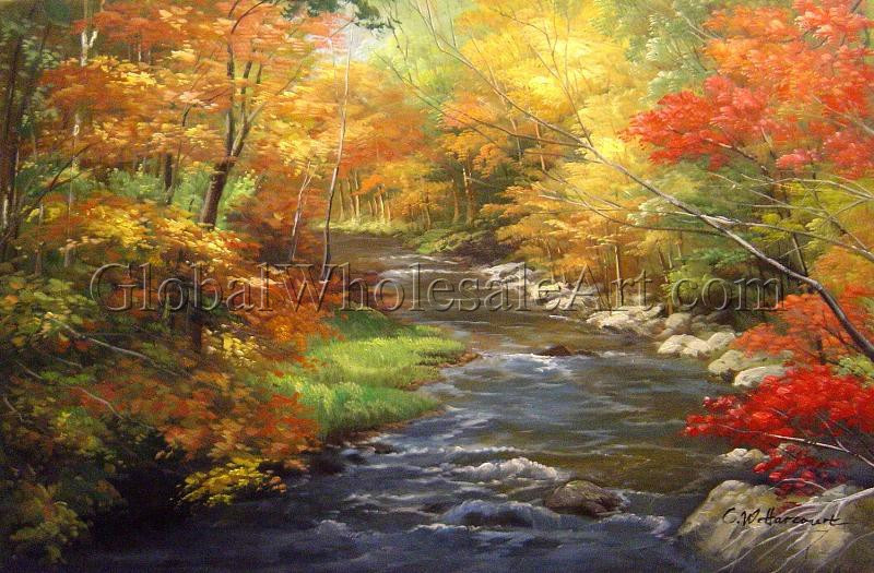Landscape Paintings For Sale
 A Beautiful Autumn Stream Oil Paintings on Canvas