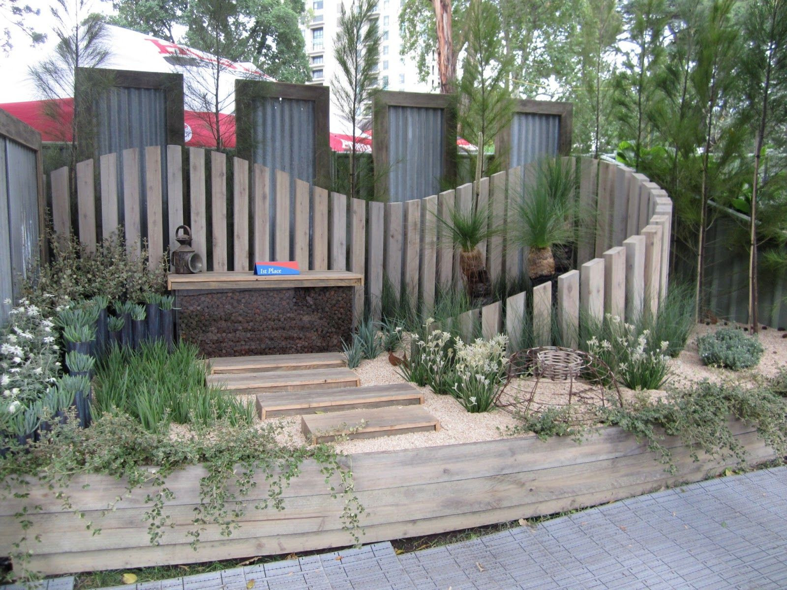 Landscape Timber Fence
 Timber fence screen of varying height and organic shape