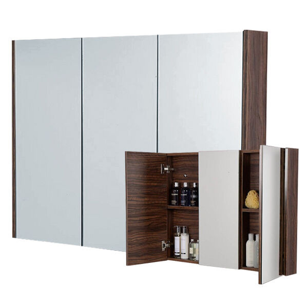 Large Bathroom Mirror Cabinet
 90cm 3 Door Walnut Bathroom Furniture Mirror Cabinet