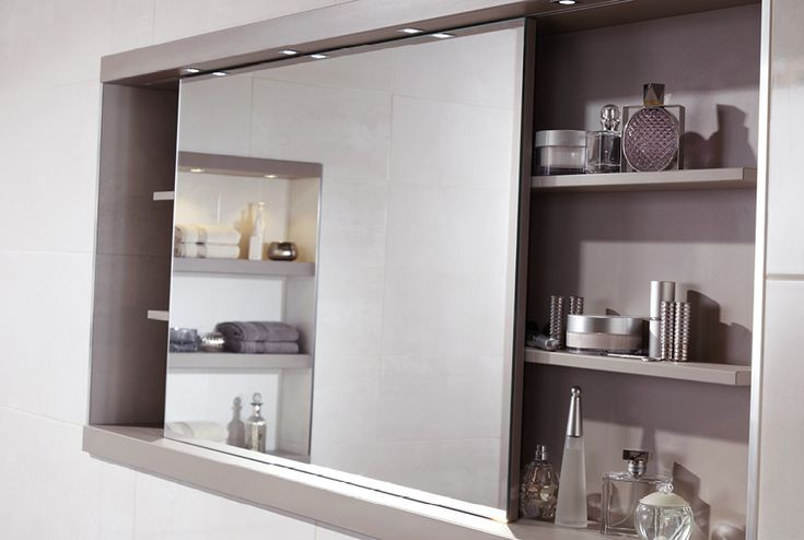 Large Bathroom Mirror Cabinet
 Sliding mirror cabinet with feature shelving and concealed