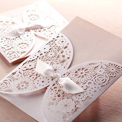 Laser Cut Lace Wedding Invitations
 Design White Laser Cut Wedding Invitations Cards Set