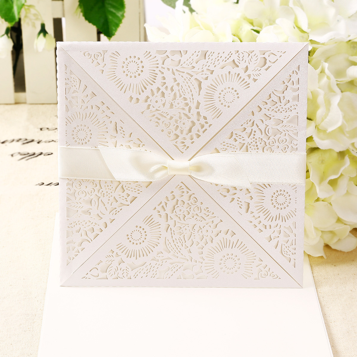 Laser Cut Lace Wedding Invitations
 Personalised Pearl White Laser Cut Lace Effect Wedding