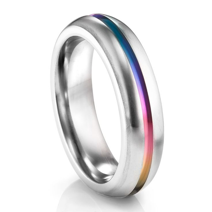 Lesbian Wedding Bands
 RAINBOW Ti Ring 6mm Rounded Profile in 2019