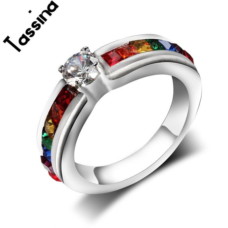 Lesbian Wedding Bands
 Tassina LGBT 316L Stainless Steel Color Crystal Ring