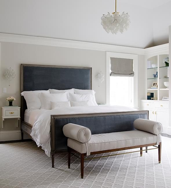 Light Grey Bedroom Ideas
 Gray bedroom with blue velvet headboard rmally I hate