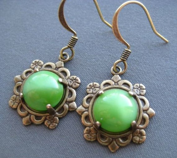 Lime Green Earrings
 Lime Green Earrings Glass Earrings Drop Earrings Vintage