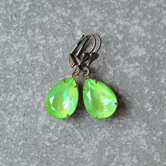 Lime Green Earrings
 Lime Green Earrings Swarovski Crystal Hot Flourescent by
