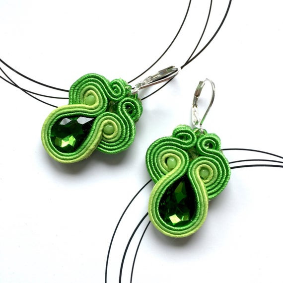 Lime Green Earrings
 Lime Green Earrings Drop Earrings Green Soutache Jewelry