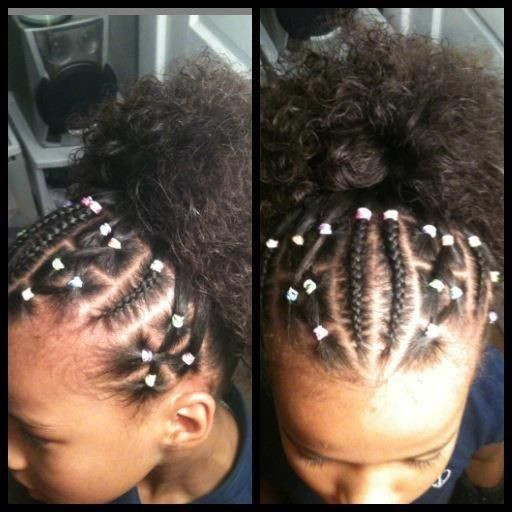 Little Girl Hairstyles With Rubber Bands
 Front only scalp braids with colored rubber bands