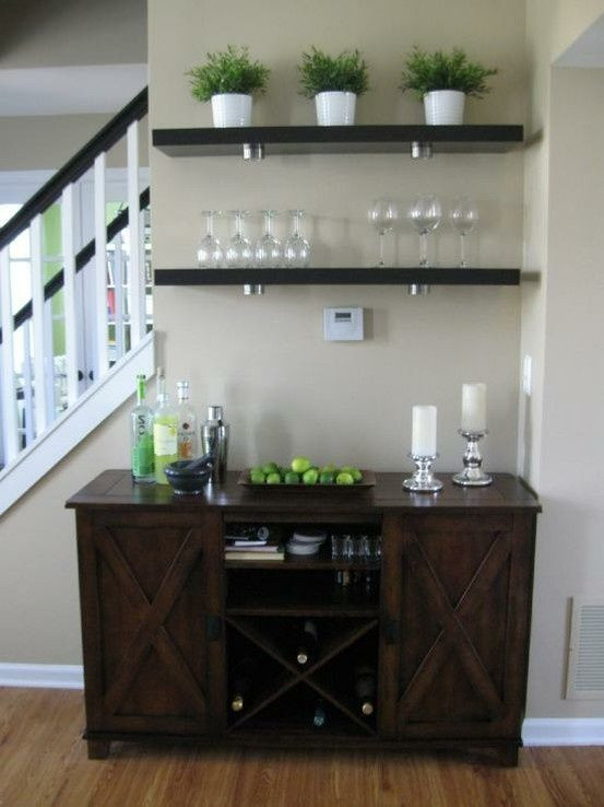 Living Room Bar Table
 I love the idea of creating a mini bar in the entertaining