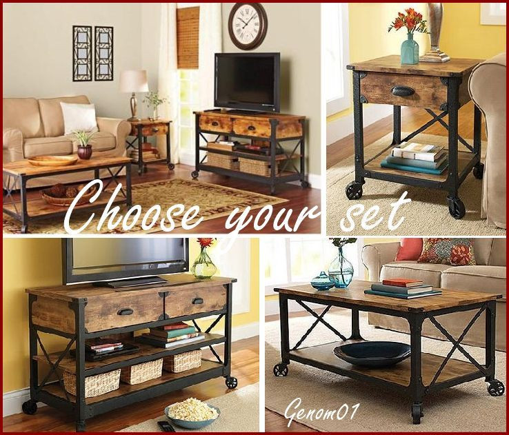Living Room Furniture Tables
 Rustic Living Room Set Coffee Table End Accent TV Stand