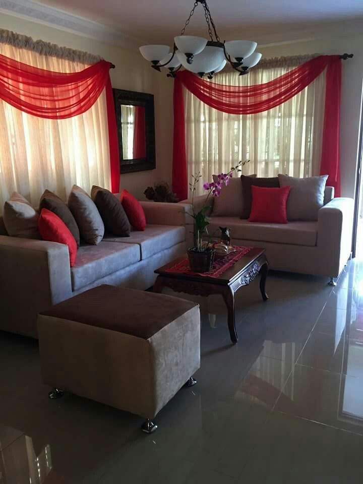 Living Room Red Curtains
 Red and beige living room La maison La casa