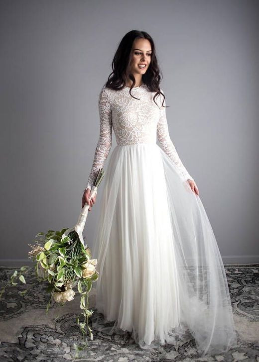 Long Sleeved Wedding Dresses
 Stunning Long Sleeve Wedding Dresses Lace Bodice Chiffon