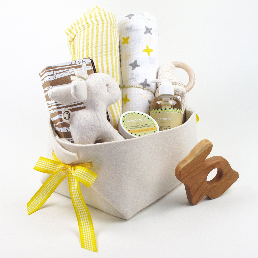 Luxury Baby Gift Baskets
 Beautiful neutral baby t basket with products Made in