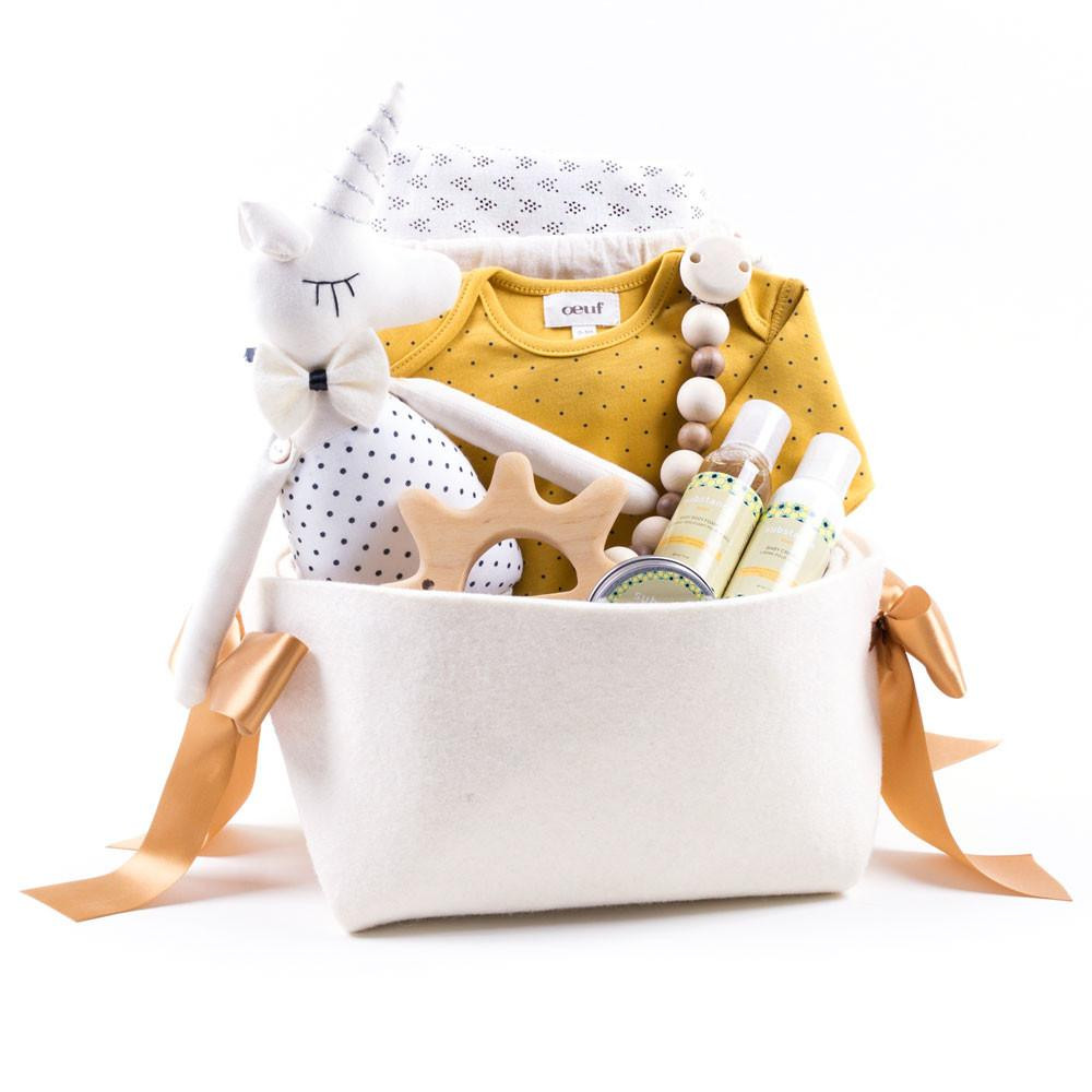 Luxury Personalized Baby Gifts
 Oeuf Unique baby Gift Basket with Yoli & Otis carrier