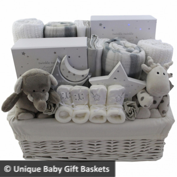 Luxury Personalized Baby Gifts
 Grey & White Luxury Neutral Twins Baby Gift Hamper