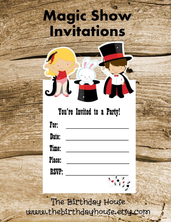 Magic Show Birthday Party
 Magic Show Party Set of 8 Magic Show Invitations by The