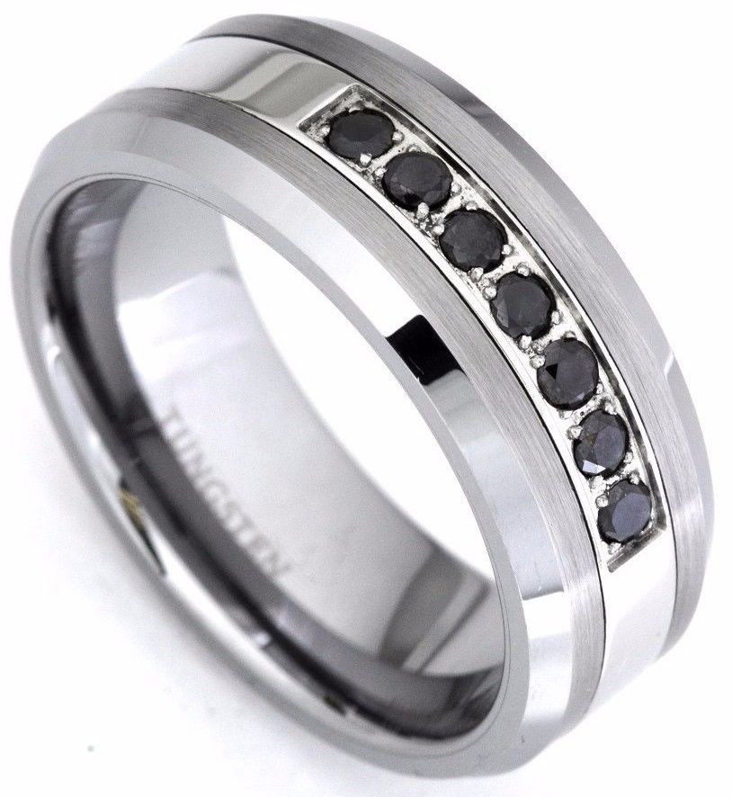 Male Wedding Bands
 Men s Black Diamond Tungsten Carbide Wedding Band Ring 0