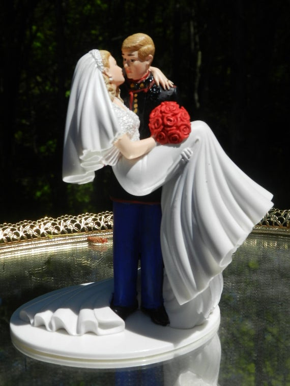 Marine Wedding Cakes
 US Military Marine Corps Wedding Cake Topper kiss groom