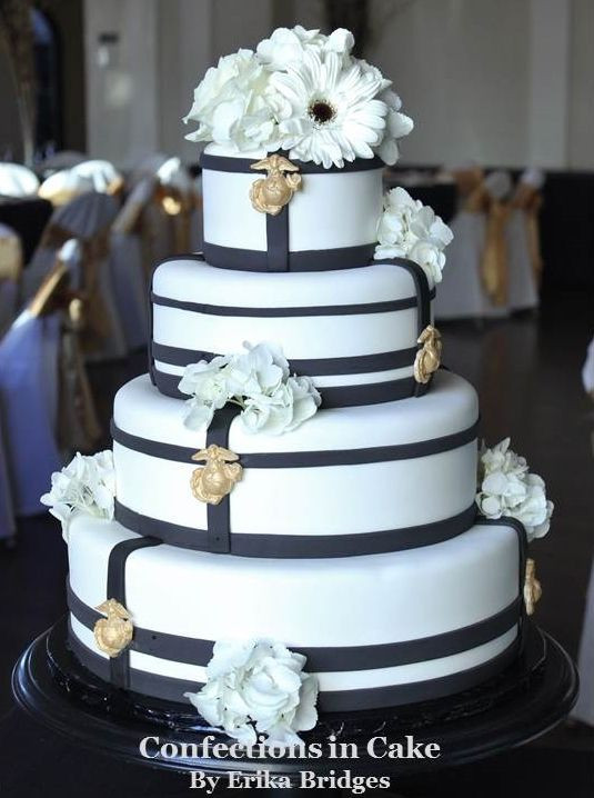 Marine Wedding Cakes
 Marines USMC inspired wedding cake with gold colored white
