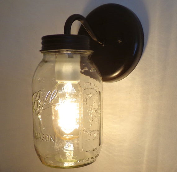 Mason Jar Bathroom Light Fixtures
 Mason Jar Wall SCONCE Lighting Fixture New Quart by LampGoods