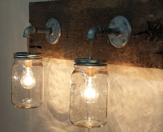 Mason Jar Bathroom Light Fixtures
 Mason Jar 2 light fixture Rustic Reclaimed Barn by