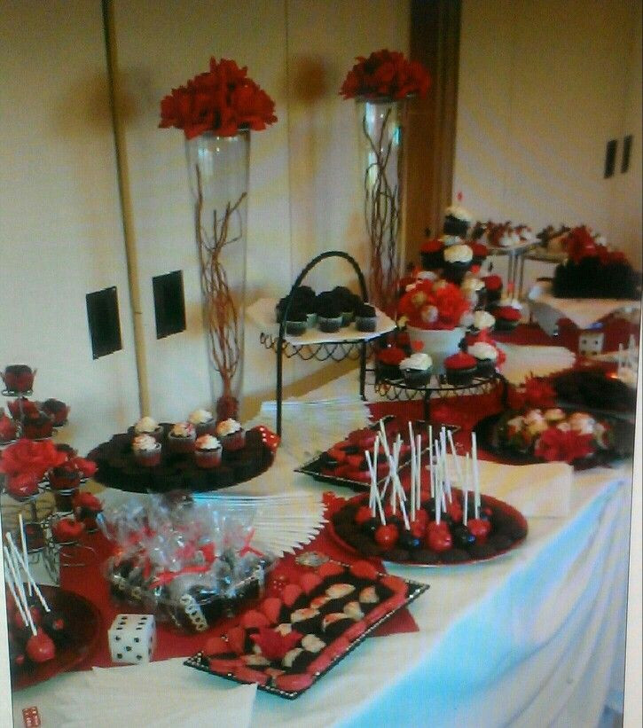 Masquerade Graduation Party Ideas
 Red black and white dessert table