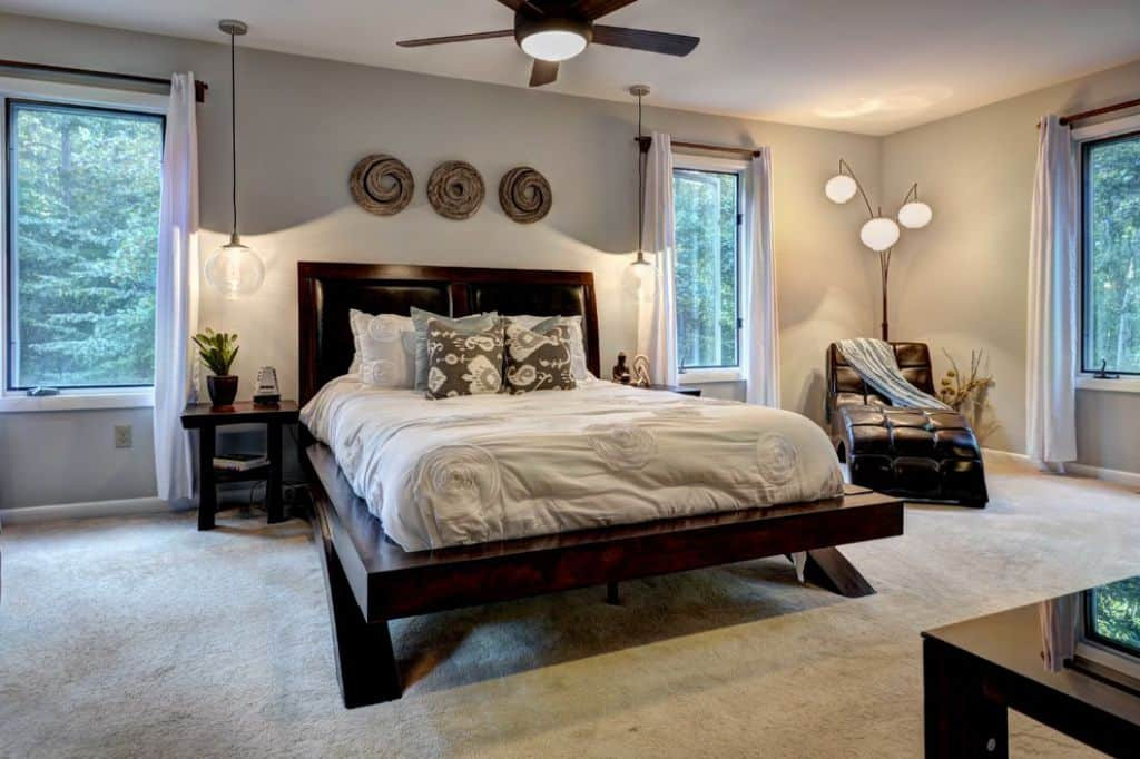 Master Bedroom Lamps
 Master Bedroom Furnished With Deep Brown Furniture And