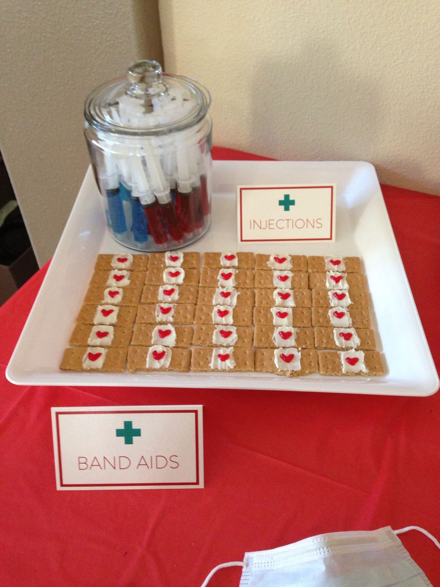 Medical School Graduation Party Ideas
 Jello "Injections" and Graham Cracker "Bandaids" at my