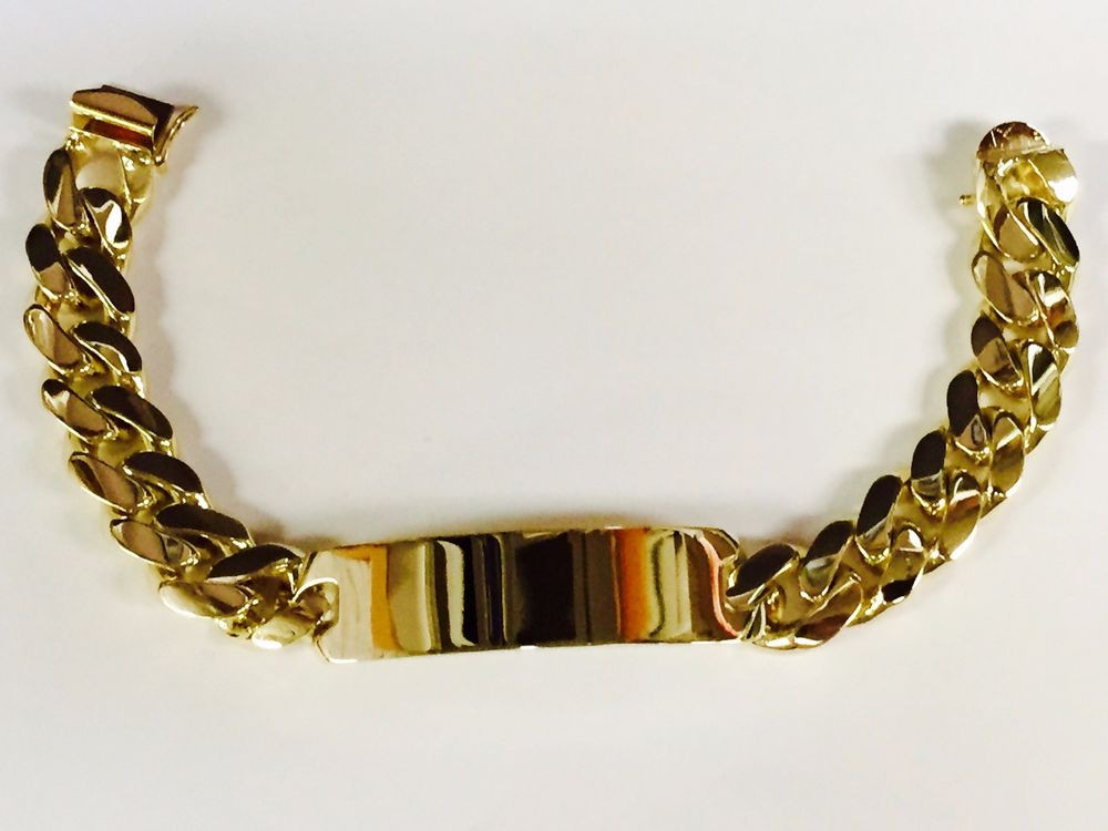 Mens 14k Gold Bracelets
 14k Solid Yellow Gold Men s ID Curb Link Bracelet 14 5 mm