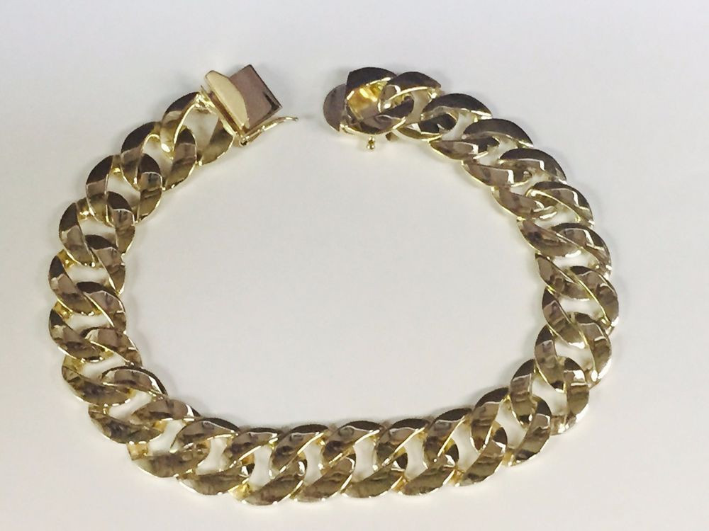 Mens 14k Gold Bracelets
 14k Solid Yellow Gold Handmade Curb Link mens Bracelet 9